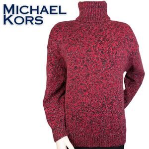 Michael Kors Turtleneck Sweater Small Marled Red Black Silver Metallic Holiday